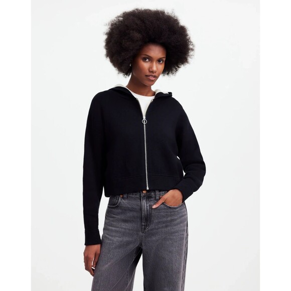 Madewell Small Double Face Cotton Blend Sweater Hoodie Oat Latte Combo Zip NWT - Picture 1 of 15